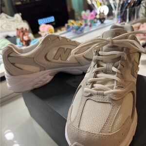 New Balance White Beige Running Shoes